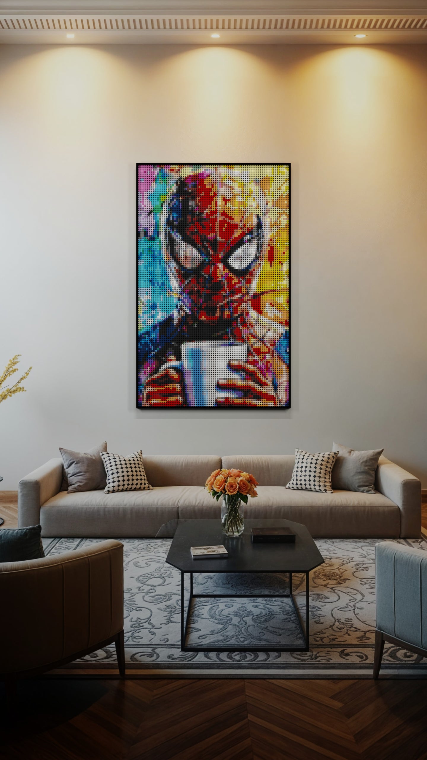 Spiderman LEGO® Style mosaic pixel art design for display